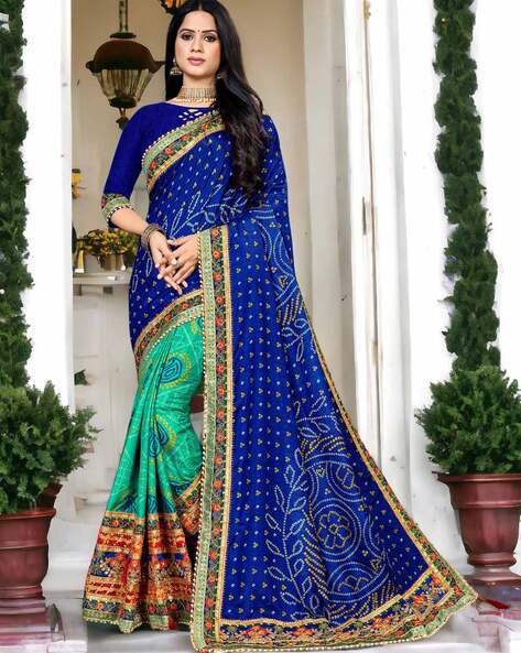 Vishal Prints Rama Green Premium Satin Saree With Stone Diamond Work