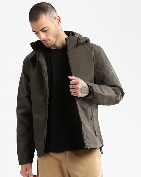 Oversized bomber jacket store with hood