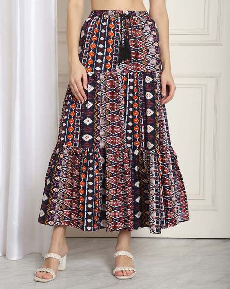 Drawstring waist tiered skirt best sale