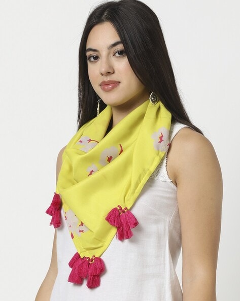 Floral Printed Scarf with Tassel Details Price in India