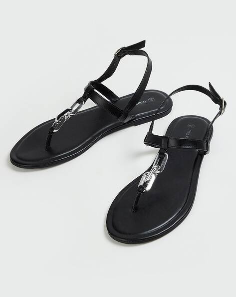 Women Chain Detailed T-Strap Flat Sandals