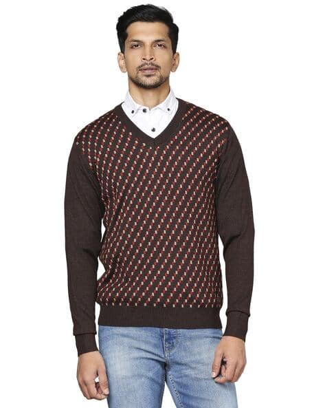 Men Geometric Pattern Regular Fit Pullover