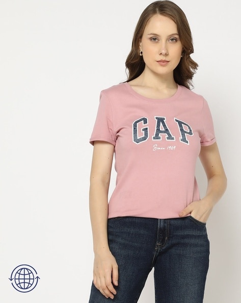 Women Logo Print Slim Fit Round Neck T Shirt