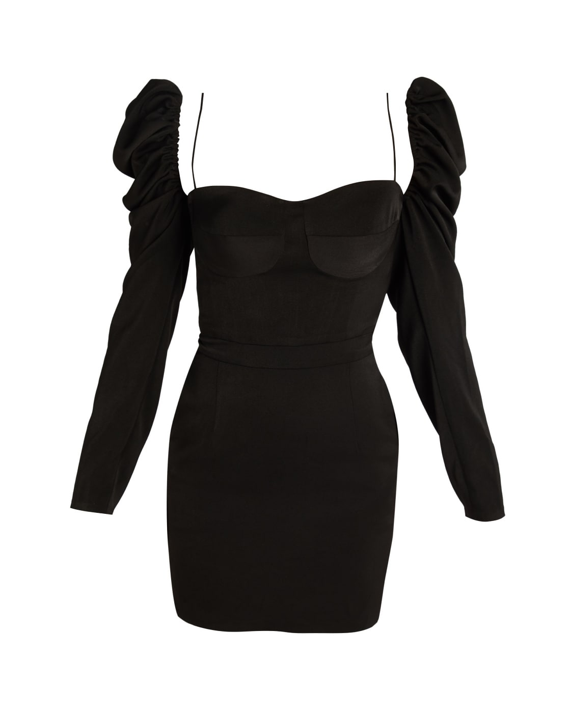 Pointy Collar Puff Sleeve Dress Black | NA-KD