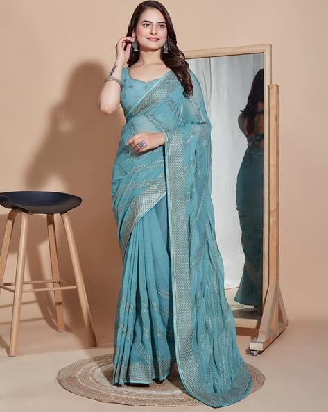 Expensive | $52 - $64 - Aqua Blue Designer Sarees, Aqua Blue Designer Saris  and Aqua Blue Beautiful Sarees Online Shopping