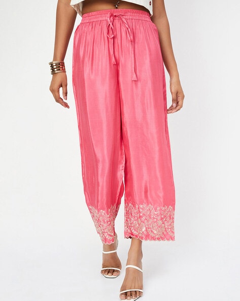 Women Embroidered Palazzos with Drawstring Waist