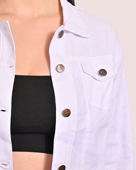 Women Regular Fit Crop Jacket with Button Closure