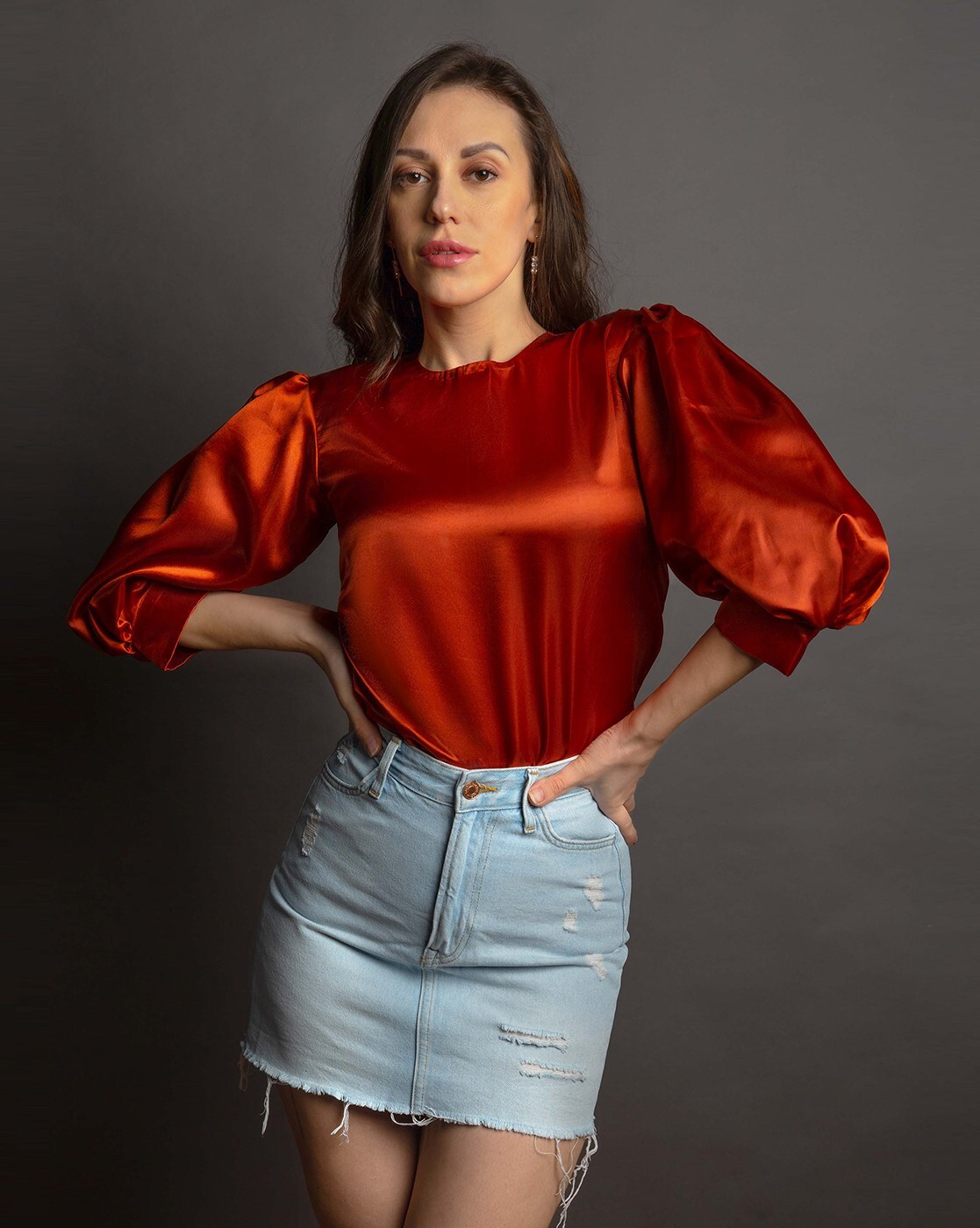 Satin puff sleeve store blouse