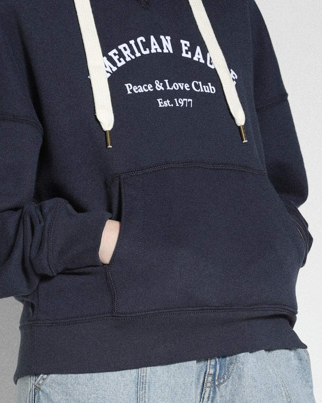 Hoodie American Eagle Femme Taille M Bleu Marine - Sweat à Capuche à Manches Longues - Occasion Très Bon état