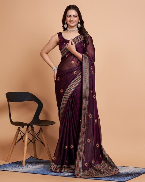 Buy Lavender Chanderi Silk Ek Naliya Saree RA-262 Online in India