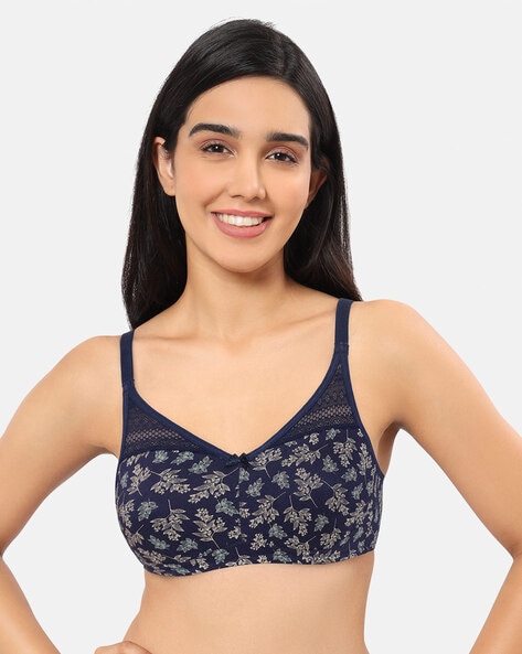 Buy Amante Lace Padded Non Wired Full Coverage T-Shirt Bra Blue online