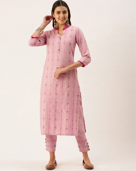 Women Striped Straight Kurta with Pants Price in India