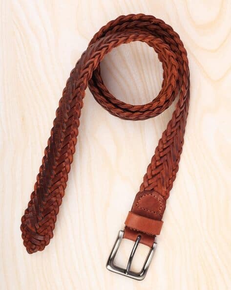 Men Braided Wide Belt with Tang-Buckle Closure - Main Image