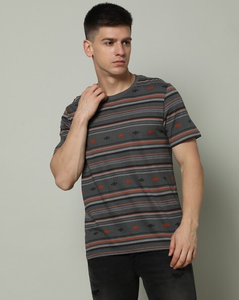 Celio Men Striped Crew-Neck T-Shirt