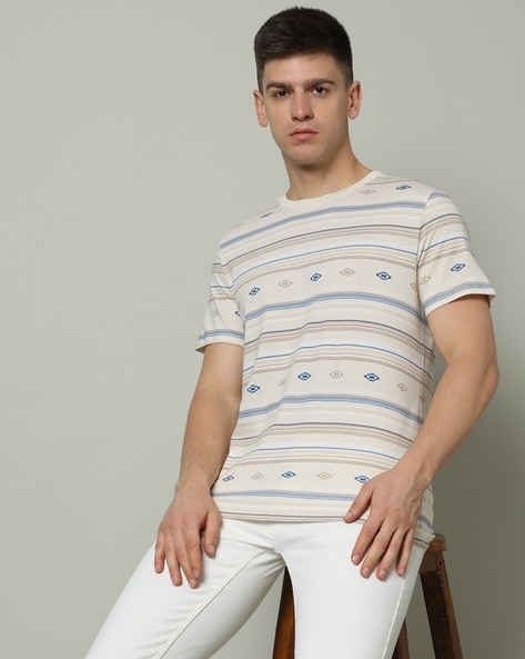 Celio Men Striped Crew-Neck T-Shirt