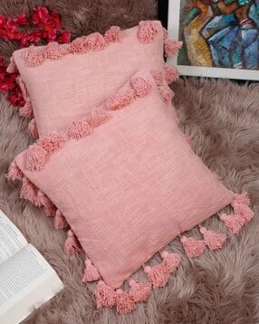 hosta homes Set of 2 Cotton Cushion Covers with Tassels 16" x 16"-picture-51