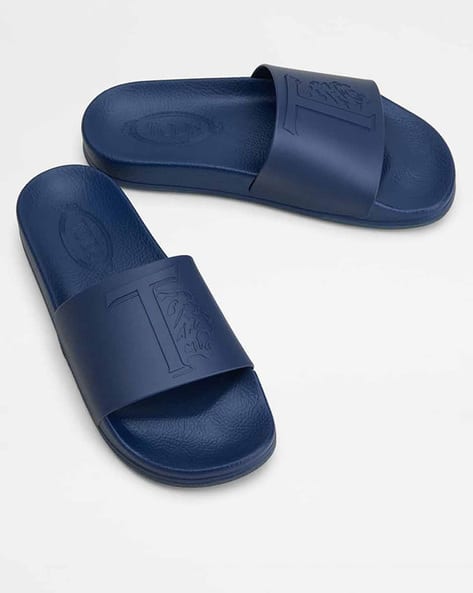 Buy Tod's Brand Embossed Slip-On Flat Sandals | Blue Color
