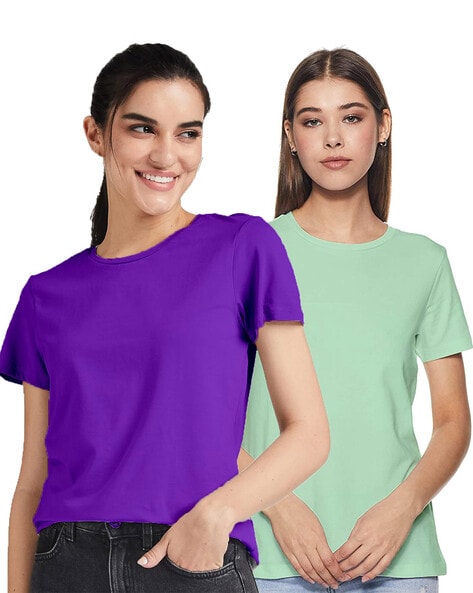 COLOR CAPITAL Pack of 2 Women Slim Fit Round-Neck Tops
