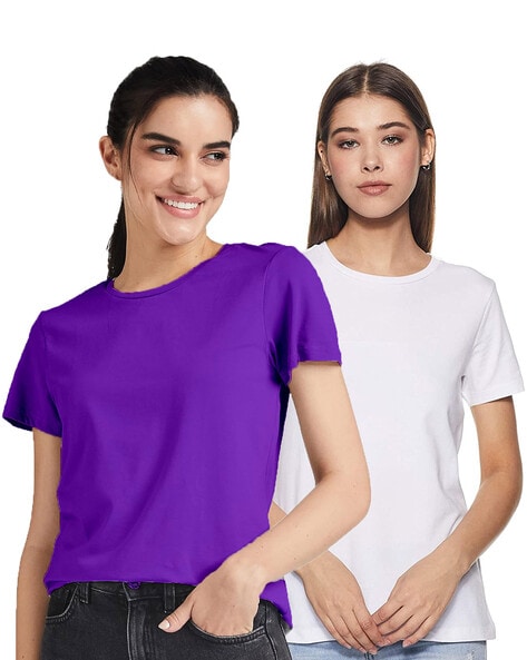 COLOR CAPITAL Pack of 2 Women Slim Fit Round-Neck Tops