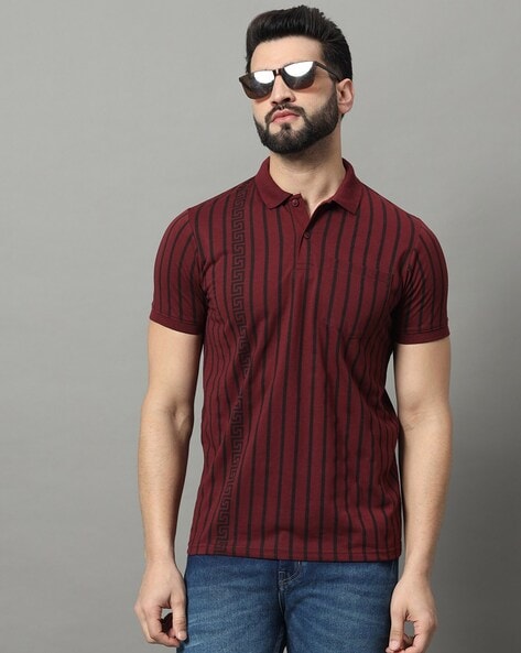 Men Striped Regular Fit Polo T-Shirt