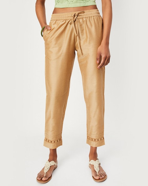 Women Straight Pants with Elasticated Waistband Price in India