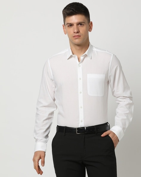 Men Striped Slim Fit Shirt with Patch Pocket