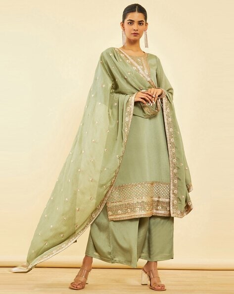 Women Embroidered A-Line Kurta Suit Set Price in India