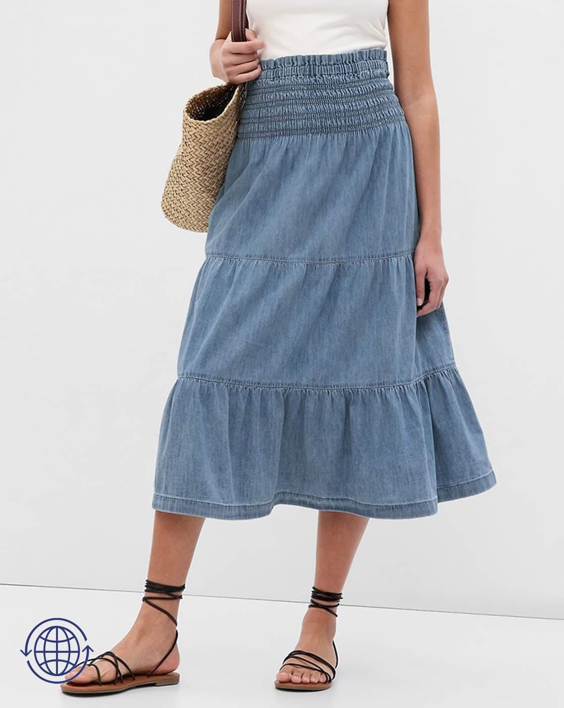 Smocked Tiered Midi Skirt