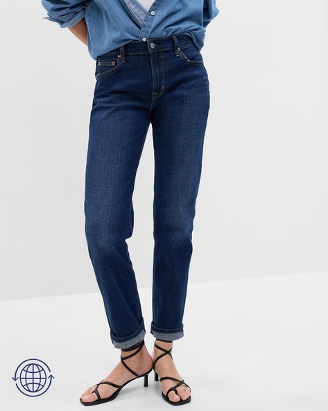 Mid Wash Relaxed Fit Girlfriend Jeans