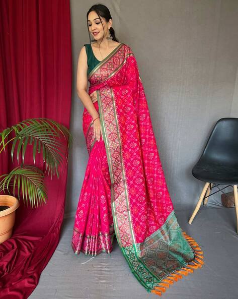 LEELI PEERI DESIGNER Designer Patola Silk Saree With Contrast Blouse Traditional Saree