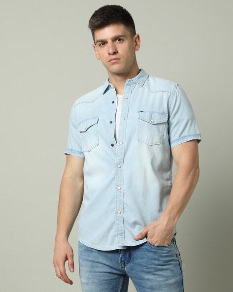 FLYING MACHINE Men Solid Casual Blue Shirt - Buy FLYING MACHINE Men Solid  Casual Blue Shirt Online at Best Prices in India | Flipkart.com