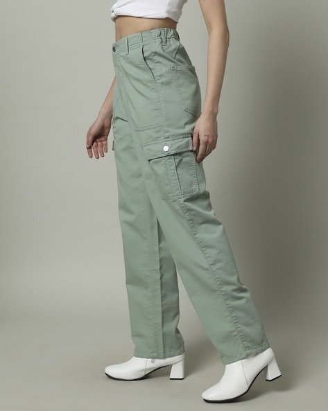 Women's Utility Cargo High Waist Trousers Mint Green –