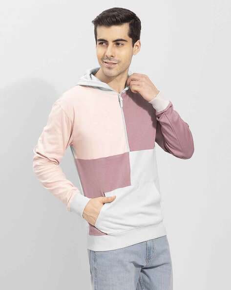 Buy Men's Colour Block Pink Hoodie Online