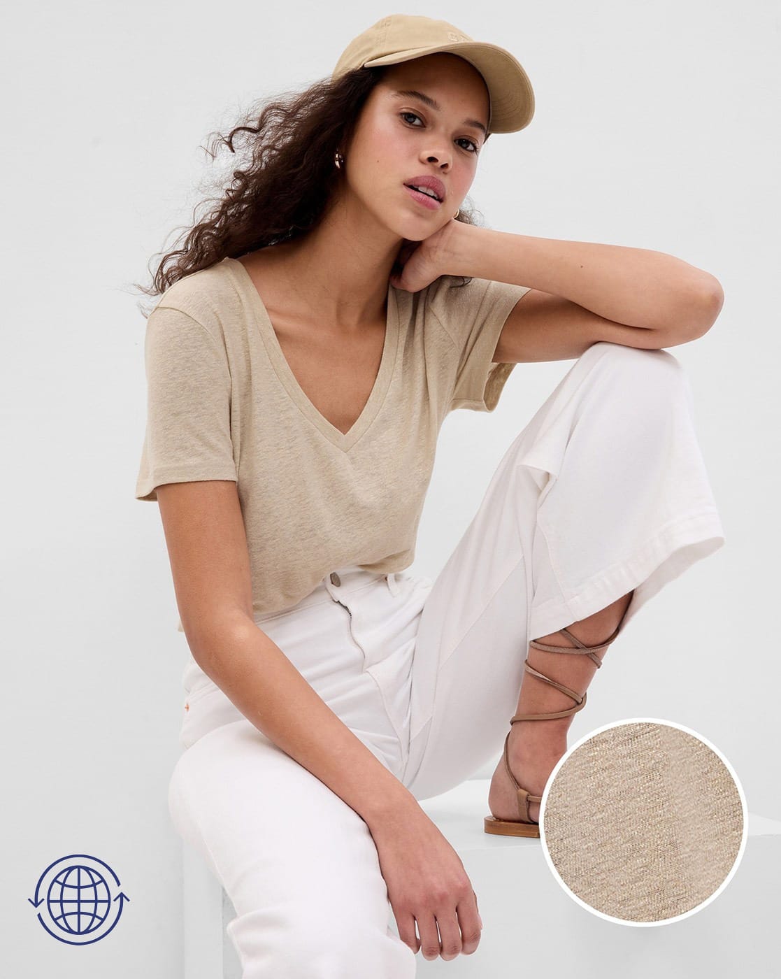Heathered Linen Blend V-Neck T-Shirt