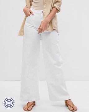 White Wide Leg High Rise Jeans