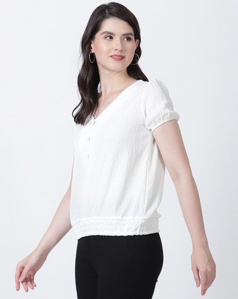 Buy WHITE RUCHED SWEETHEART NECK FITTED TOP for Women Online in India