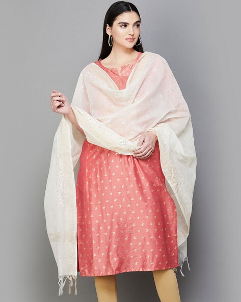 Women Abstract Dupatta with Tassels Price in India