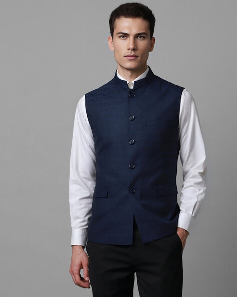 Men Floral Woven Slim Fit Nehru Jacket