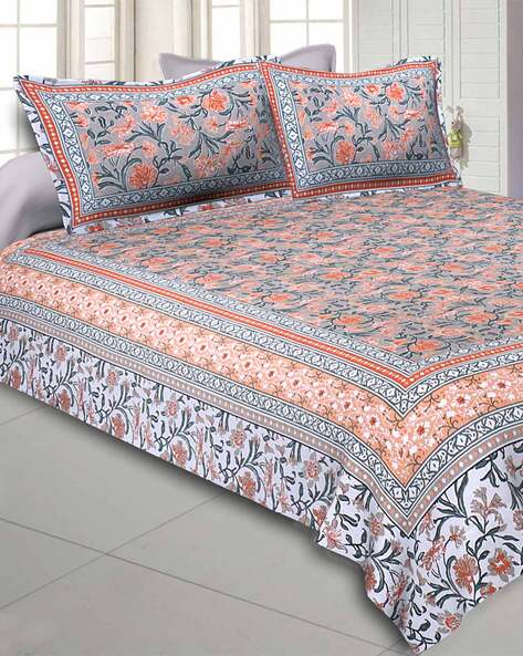 Floral Print Double Bedsheet With 2 Pillow Covers