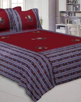 240 TC Applique Double Size Cotton Bedsheet with 2 Pillow Covers