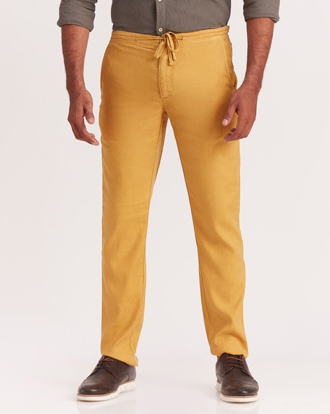 Buy Men Yellow Solid Carrot Fit Casual Trousers Online - 757395 | Peter  England