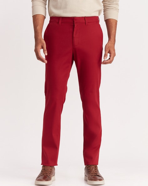 Buy Men Khaki Solid Slim Fit Trousers Online - 739735 | Van Heusen