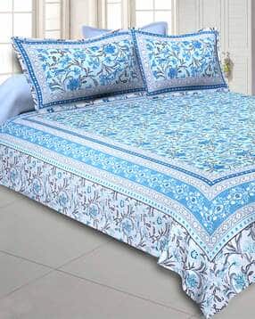 240TC Floral Print Double Bedsheet with Pillow Covers-image-29