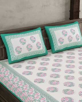 jaipur fabric Floral Print Double Bedsheet with Pillow Covers-picture-41