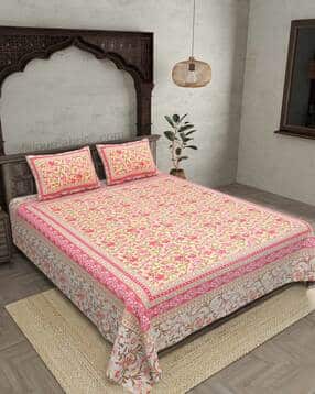 jaipur fabric Floral Print Double Bedsheet With 2 Pillow Covers-picture-45