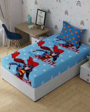 home expressions usa 120 TC Superman Print Single Bedsheet with Pillow Cover-picture-41