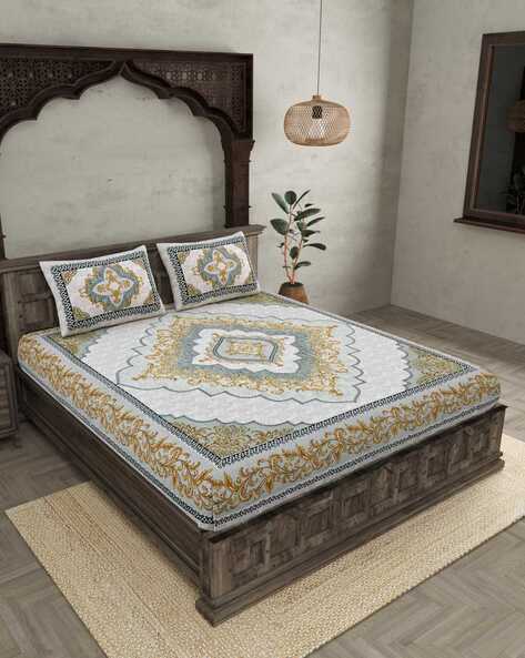 Jaipur Fabric Baroque Print Double Bedsheet with Pillow Covers