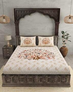 200 TC Graphic Print Double Bedsheet with 2 Pillow Covers-image-17