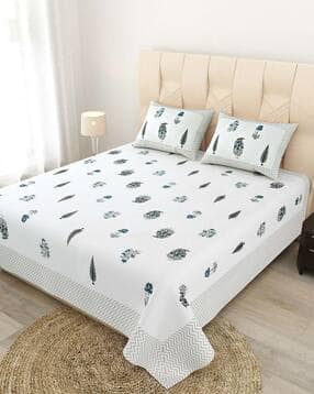 jaipur fabric Floral Print Double Bedsheet with Pillow Covers-picture-36