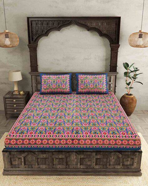 Jaipur Fabric 250 TC Printed King Bedsheet with Pillow Covers